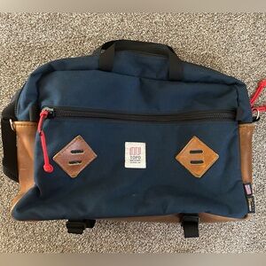 Topo Designs Commuter Briefcase Navy / Brown Leather